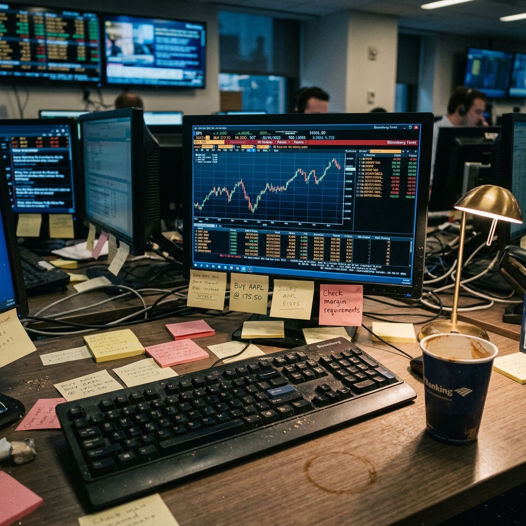 Abstract financial technology dashboard with stock market charts and cryptocurrency data visualization representing FintechZoom platform